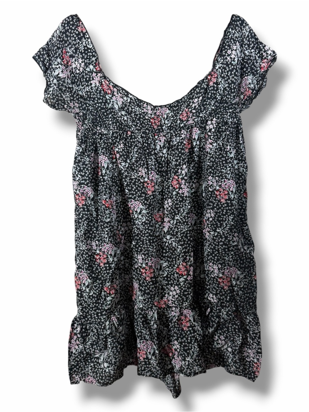 Vintage Free People Micro Floral Babydoll Mini Ruffle Dress Size XS